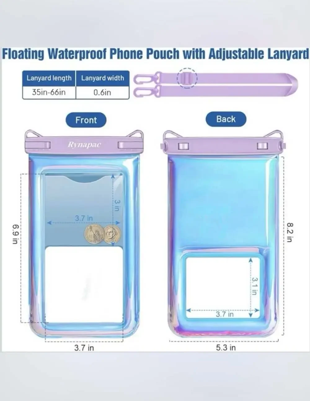 Waterproof Phone Pouch Floating, IPX8 Underwater Cellphone Holder With Lanyard